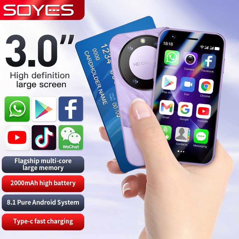 SOYES F8 Pro Max Mini Android 8.1 Smartphone 3.0 Inch 2000mAh Face ID Dual SIM Standby Play Store 3G Little Phone
